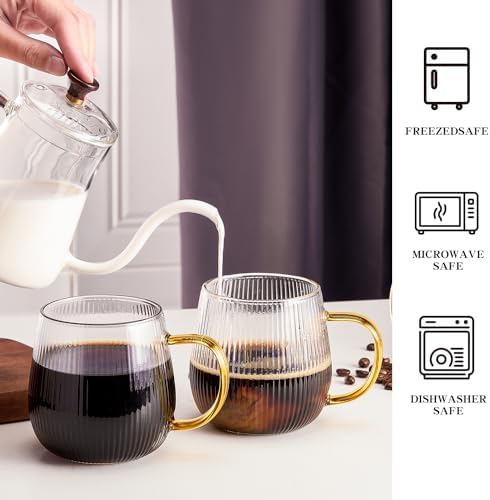 GLASKEY Borosilicate Glass Coffee Mugs Set of 2,12 oz Glass Coffee Cups with Vertical Stripes Pattern,Clear Tea Cup for Tea,Coffee,Latte,Hot and Cold Beverage,Christmas Thanksgiving Gifts - Image 3