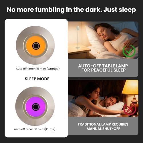 Timjorman RGB Palm-Sized Cordless Table Lamp, Rechargeable Touch Metal Bedside Lamp, 3 Brightness 3000K Warm Light, Small Table Lamp for Bedroom, Restaurant, Patio, Camping (Champagne Gold 1 Pack) - Image 5