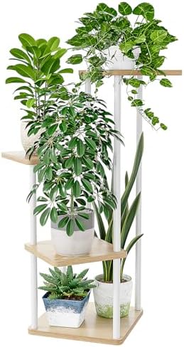 Bamworld Small Plant Stand Indoor 4 Tier White Plant Shelf by Bamworld