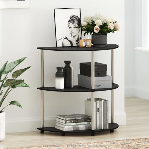Furinno Frans Turn-N Half Round Console Table with Stainless Steel Tubes, Black Oak 15.6D x 31.1W x 30.8H in - Image 2