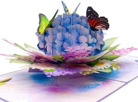 3D Pop-Up Hydrangea & Butterflies Greeting Card – Handmade Floral Card for Birthday, Mother’s Day, Anniversary & Special Occasions F47