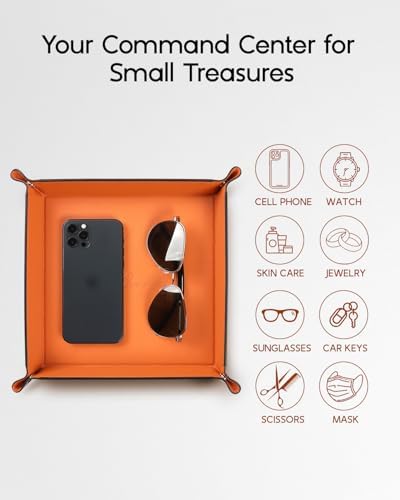 VLANDO Travel Valet Tray, Foldable PU Leather Catchall Tray, Orange Black - Image 6