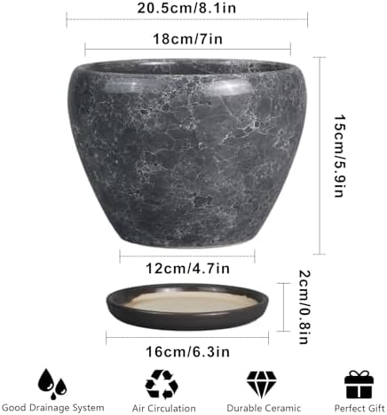 Ceramicfor 8 Inch Plant Pot - Ceramic Planter Pot with Drainage Hole and Saucer, Glaze Garden Pot Modern Flower Pot for Indoor Plants, Gray - Image 3