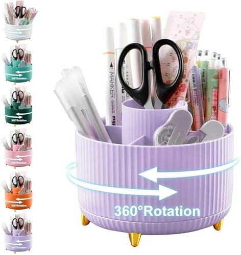 Cayxenful Pencil Holder For Desk,5 Slots 360°Degree Rotating Desk Organizers And Accessories,Desktop Storage Stationery Supplies Organizer, Cute Pencil Cup Pot For Office, School, Home (I-Purple) by Cayxenful