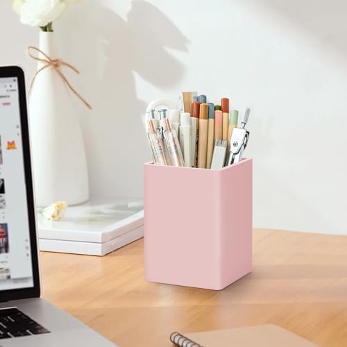 Pen Holder for Desk,Nordic Elegance Square Silicone Pencil Holder Soft Minimalist Desk Pen Cup Stand Waterproof Multifunctional Office Supplies for Home,Kids and School(Pink) - Image 4