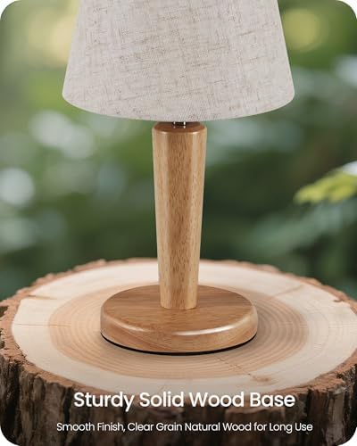 12" Wood Bedside Table Lamps Set of 2, Small Desk Lamps for Small Places, 3 Color Temperatures with Memory, Beige Linen Shade & E26 Bulbs, for Bedroom Living Room Office ME13TLP205 - Image 5