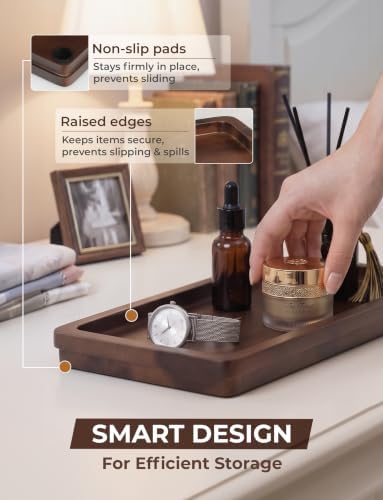 Demigo Bathroom Vanity Tray, Dark Brown Acacia Wood Tray, 11.8 x 5.9 in - Image 5