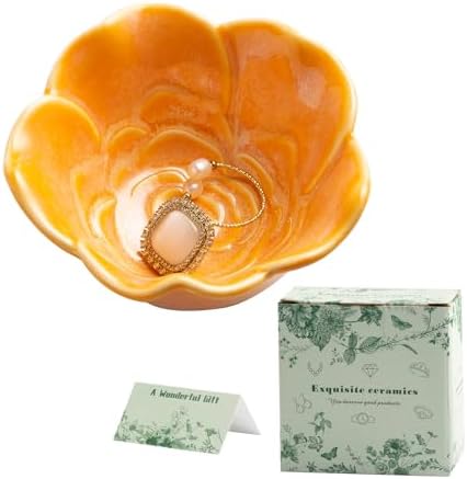 Mecaikru Ceramic Flower Jewelry Dish, 3.5 in Ring Tray with Gift Box & Card by Mecaikru