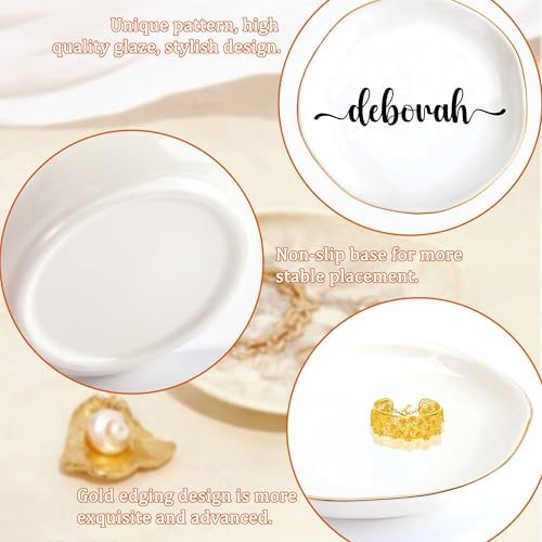 JoycuFF Deborah Personalized Name Ceramic Jewelry Tray, Mothers Day Christmas Anniversary Engagement Birthday Gifts for Women Couples, Trinket Dish for Rings Earrings Necklaces Bracelets Keys - Image 5