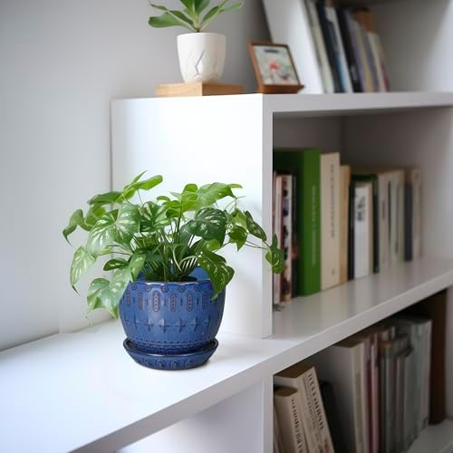 G EPGardening Plant Pot 5 Inch, Ceramic Planter for Indoor Plants, Blue - Image 5