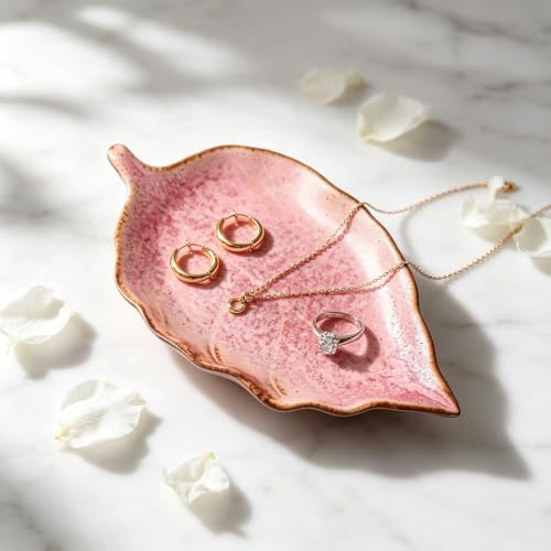 Ceramic Leaf Jewelry Dish,5.9in Jewelry Tray,Ring Holder Dish(Pink) - Image 7