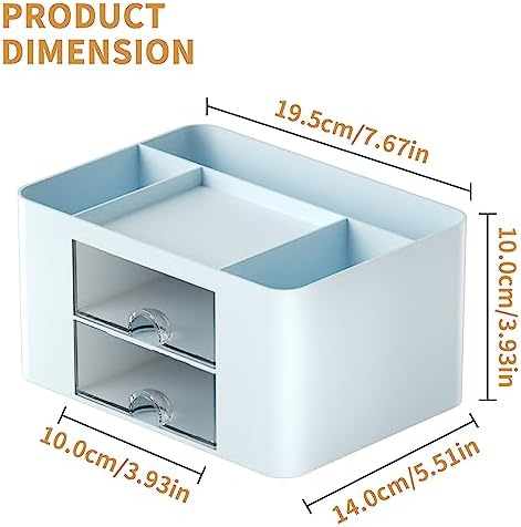 Marbrasse Pen Organizer with 2 Drawer, Multi-Functional Pencil Holder for Desk, Desk Organizers and Accessories with 5 Compartments + Drawer for Office Art Supplies (Blue) - Image 4