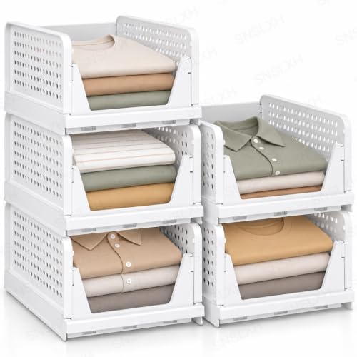 SNSLXH Closet Organizers and Storage, 5 Pack Stackable Closet Bins by SNSLXH