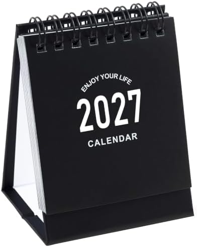 Mini Desk Calendar 2027-2028 - Use January 2027 to June 2028, Small Standing Desk Calendars with Stickers for Home Office School, 250gsm Thick Paper (Mini Black) by Stiamvd
