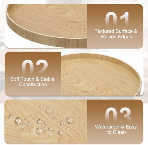 Wooden Serving Tray Round Wood Serving Tray Decorative Platter, 11.8 Inch Fit for Home Decor Kitchen Coffee Table Candle Holder, (Light Brown) - Image 3