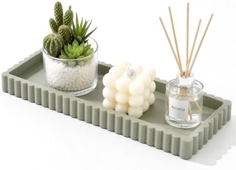 Bathroom Vanity Tray - 9.4''x3.9'' Silicone Bathroom Tray with Scalloped Edge, Counter Top Tray for Vanity Sink Countertop, Decorative Organizer for Cosmetics Jewelry, Rectangular, Matcha by METEOROCK