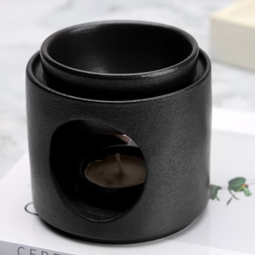 Ceramic Diffuser Black Oil Burner Wax Melt Burners with Tealight Holder (Black) - Image 4