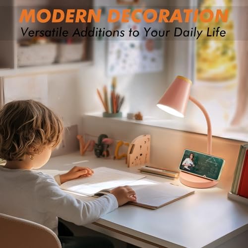 EJIAXIN Desk Lamps for Home Office - Small LED Desk Lamp Touch Dimmable Reading Light for College Dorm Room - Adjustable Flexible Gooseneck Table Lamp for Bedside Bedroom Nightstand Pink - Image 4