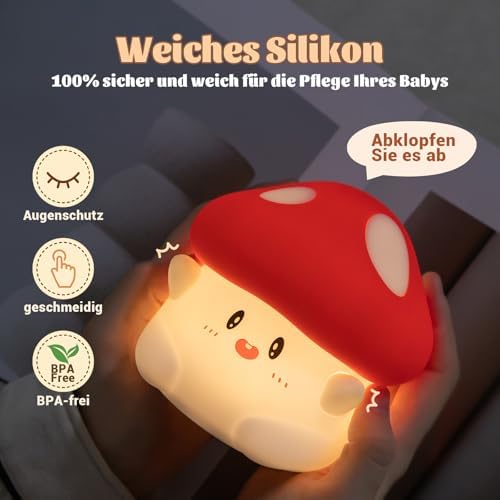 Rytinazzz Silicone Night Light for Kids, 50H Long Battery Mushroom Lamp, Gift for Kids, Cute Bedside Light for Girls Room, Rechargeable Tap Control - Image 6