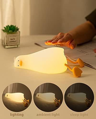 HAPPYBAG LED Lying Flat Duck Night Light, 3 Level Dimmable Nursery Nightlight,Cute Lamps Silicone Squishy Light Up Duck,Rechargeable Bedside Touch Lamp for Breastfeeding Toddler Baby Kids Decor - Image 2