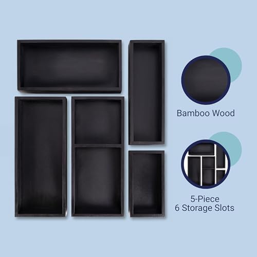happimess Eldora 5-Piece Handcrafted Bamboo Drawer Organizers, Black - Image 5