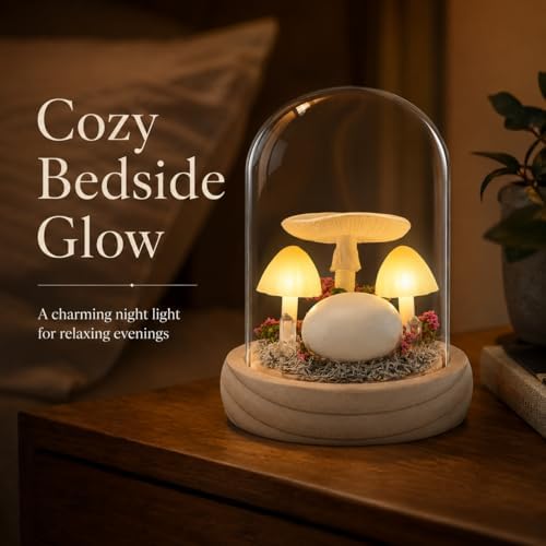 QUELIEN Mushroom Lamp,Light Up Mushroom in Glass Dome,Birthday Party Decorations,Unique Gifts for Women Mom Wife - Image 2