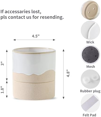 Nihow Self Watering Plant Pot: 4.5 Inch Ceramic Planter with Drainage Hole & Water Storage Plus for Indoor & Outdoor Plants - Cylinder Flower Pot for Herbs/Violets - White & Nature - Image 2