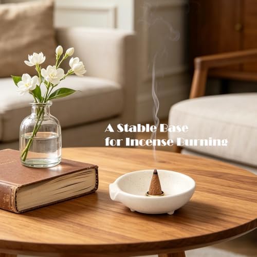 Incense Holder for Sticks Cones Tealight Candles Bricks Sage Palo Santo Multifunctional Incense Burner Bowl with Brass Holders Ceramic Incense Stick Holder with Ash Catcher - Image 5