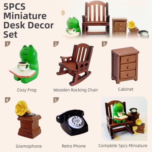 Miniature Frog Desk Decor Set, Cozy Vintage Scene Figurine for Office - Image 4