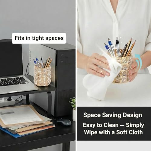 YAGELI Crystal Pen Holder for Desk, 3.58" Gold/Silver Pencil Cup - Image 6