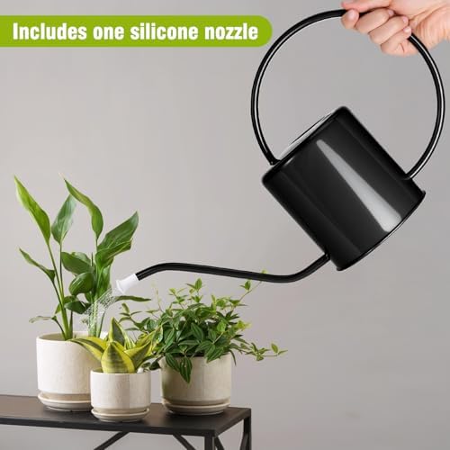 Plant Watering Can, 50 oz / 1500 ml Stainless Steel Metal - Modern Decorative with Long Spout for Indoor Potted Plants, Bonsai, Garden Flowers, Black - Image 4