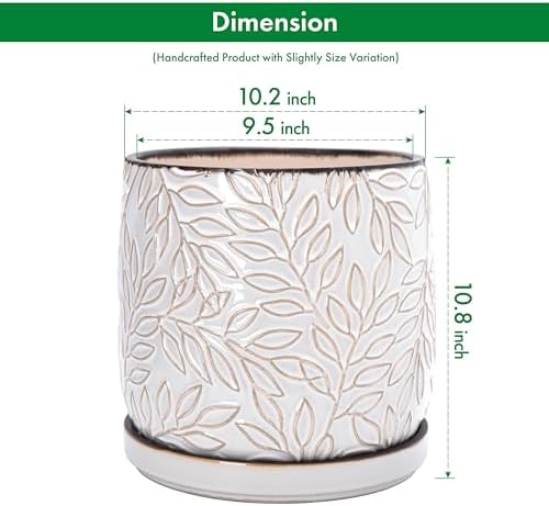 D'vine Dev Embossed Leaves Ceramic Planter, 10 in, Smoked White, 27-A-P-1 - Image 3