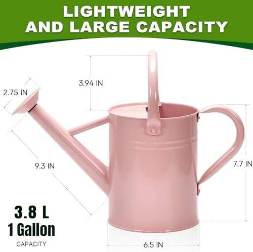 Metal Watering Can with Removable Spout, Galvanized Watering Can, Perfect for Indoor Use and for Outdoor Use (1 Gallaon, Pink) - Image 2