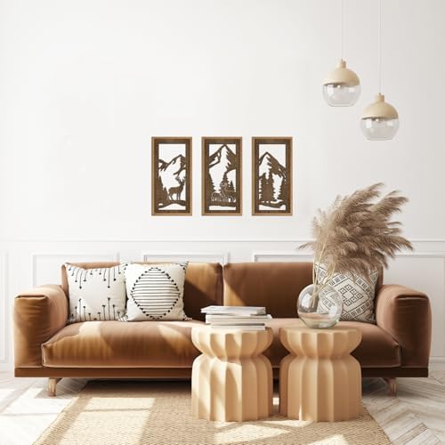 HPNIUB 3PCS Jungle Animals Wall Decor,Rustic Mountain Forest Wooden Sign for Living Room,Vintage Abstract Deer Pine Trees Hanging Wood Plaque Wall Art Nature Wall Sculpture for Home Office(8x16Inch) - Image 3