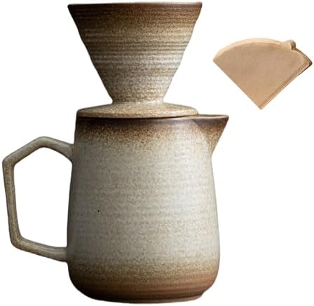 Pour Over Coffee Maker,Ceramic Coffee Maker With 100 pcs Paper Filter，16oz/480ml Pour Over Coffee Dripper (Off White) by HYAXGM