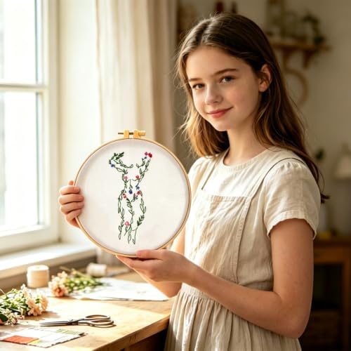 Easy Flower Embroidery Kits for Adults Beginners, Embroidery Starter Kits, Woman Floral Stamped Cross Stitch Kits Needlepoint Kits for Beginners Adults, Embroidery Hoop, Thread, Fabric, Video Tutorial - Image 6