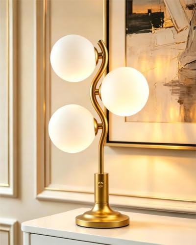 Lightdot Gold Globe Table Lamp Dimmable Modern Ball Lamp 3 Bulbs Included by LightdotLighting