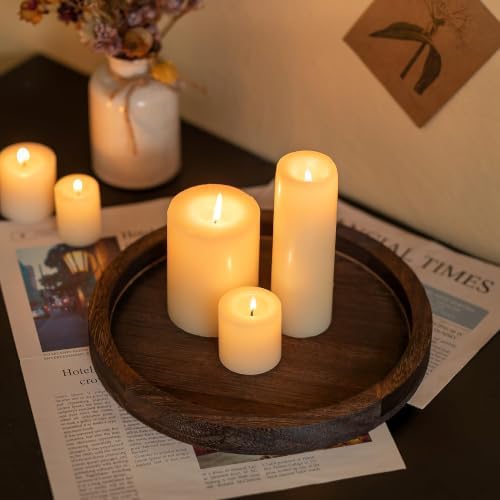 Hanobe Round Wooden Candlestick Holder Trays for Table Centerpiece Decor - Image 2