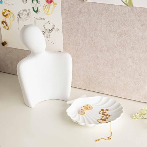 Shell Jewelry Dish, Shatterproof Matte White Metal Ring Tray with Velvet Base, Ceramic-Look Scallop Trinket Dish for Vanity, Coastal Decor Catchall, Nightstand & Gift - Image 6
