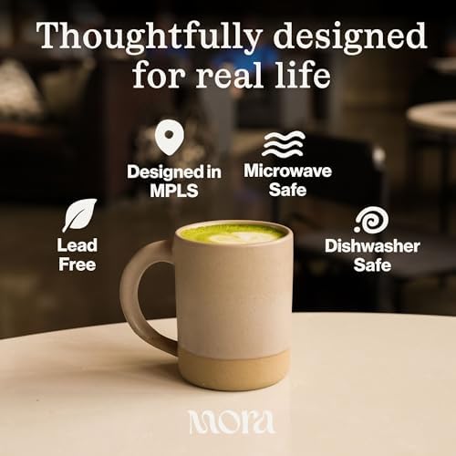 MORA Medium Mugs Set of 4, 16oz Ceramic Pottery Latte Mugs/Coffee Cups - Microwave and Dishwasher Safe - Toasted Terracotta - Image 4