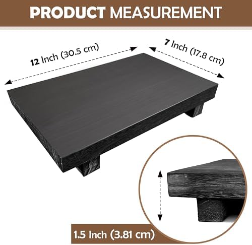 Rustic Wood Pedestal Stand - Handmade Small Decor Tray - Soap Tray for Kitchen Sink, Bathroom - Black, 12 x 7 x 1.5 Inch - Image 2