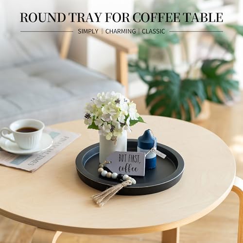 Hanobe Wooden Tray for Coffee Table: Candle Holder Plate Black Round Decorative Serving Tray - Vintage Table Centerpiece Rustic Farmhouse Home Decor - Image 3