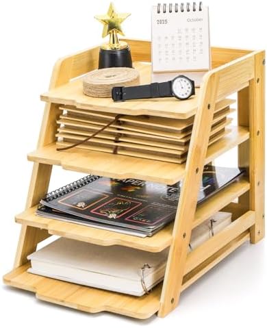 ZAVOOS 4 Tier Wood Paper Organizer for Desk by YouroasisForallofusCreatingsharedcomfortforeveryhome