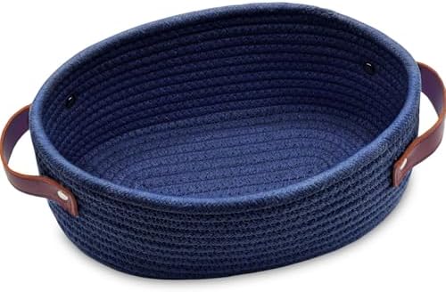 ABenkle Small Woven Basket with Handles, Mini Rope Storage Basket, Tiny Cute Shelf Baskets, Oval Decorative Toys Bin for Nursery, Living Room, Empty Gift Basket, 9.4" x 5.9" x 3.9" - XS by ABenkle