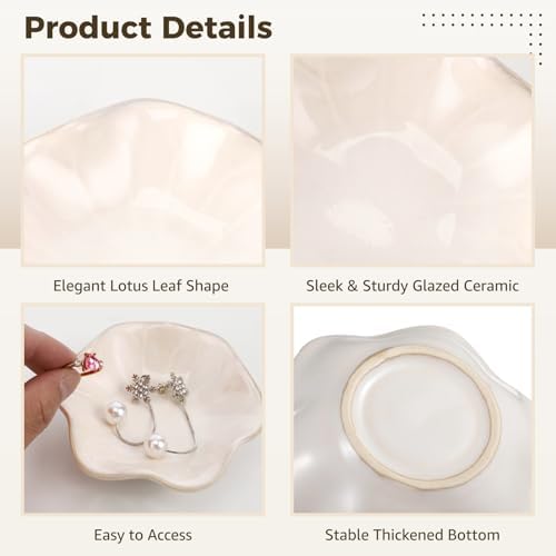 9 Pcs Ceramic Jewelry Dishes, Lotus Leaf Ring Trays, Gold Trim Trinket Tray - Image 4