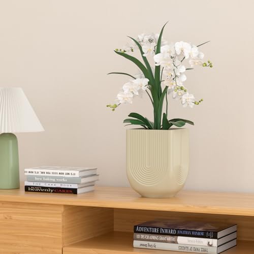 Ceramic Planter, 6 Inch Square Plant Pot with Drainage, Ivory - Image 2