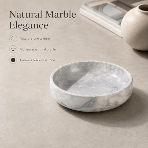 Natural Marble Decorative Bowl - Hand-Polished Stone Catchall Tray for Coffee Table Centerpiece, Entryway Key Holder, Jewelry Dish, Candle Holder & Home Decor Accent - Image 6