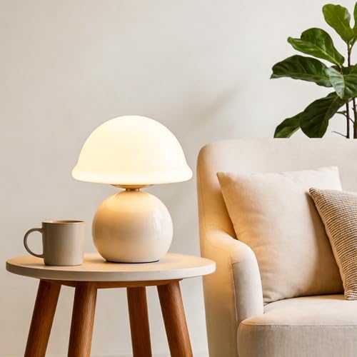 Glass Mushroom Lamp, Dimmable Bedside Table Lamp (White) - Image 2