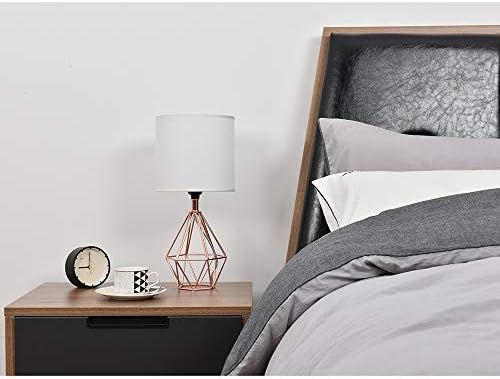 Rose Gold Bedside Table Lamp,Modern Small Desk Lamp with TC Fabric Shade Geometric Metal Base for Kids Living Room Bedroom Nightstand - Image 2