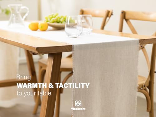 Vitalizart Beige Table Runner 14" x 120" Long Slub Texture Cotton Linen - Image 3